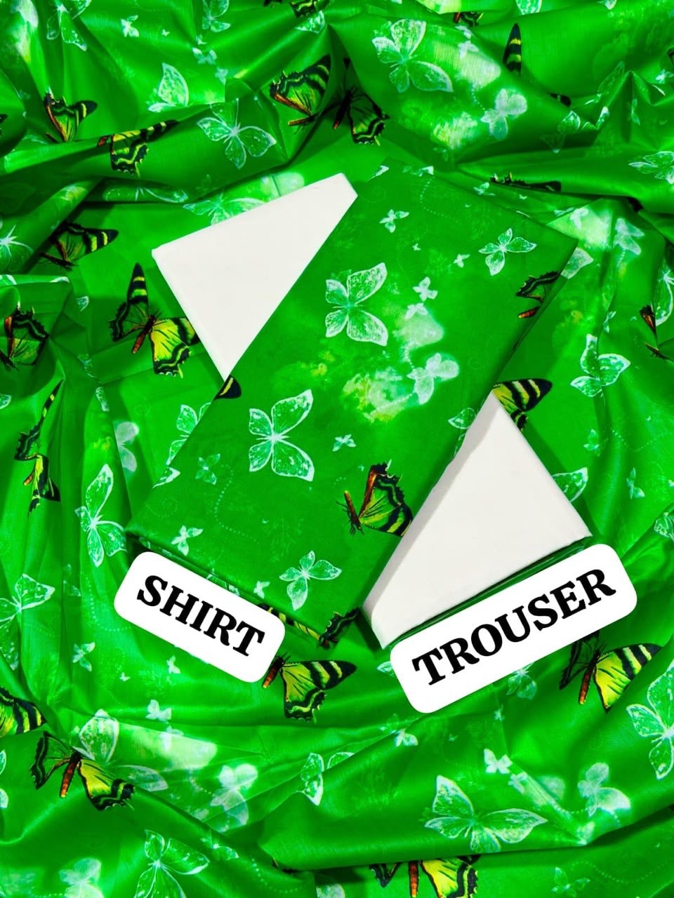 Green & White Printed 2Pc Shirt with Plain Trouser