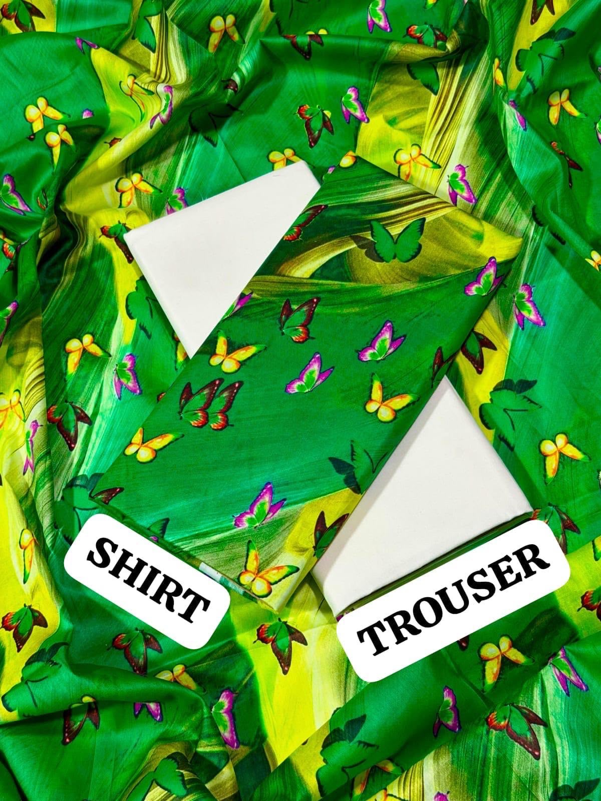 Green & White Printed 2Pc Shirt with Plain Trouser