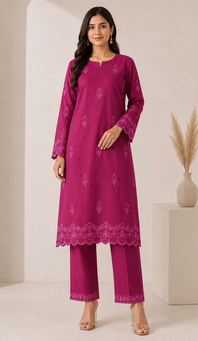 Fuchsia Flora 2-Piece Embroidered Suit