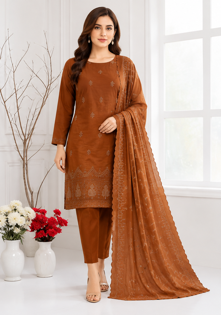 Dhanak Embroidered 3-Piece Suit