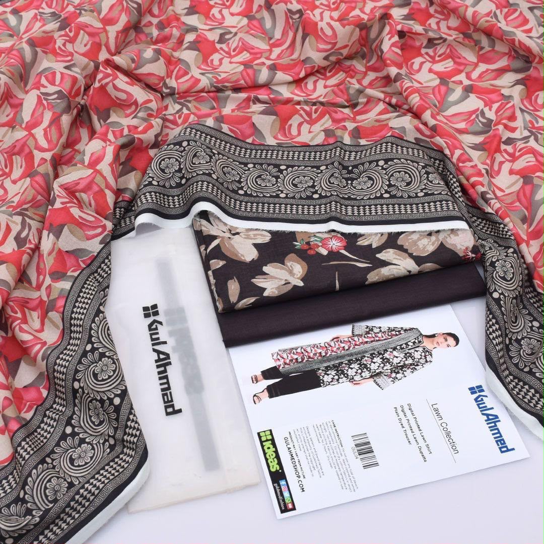 Cream Black Printed Lawn 3Pc Unstitched Suit