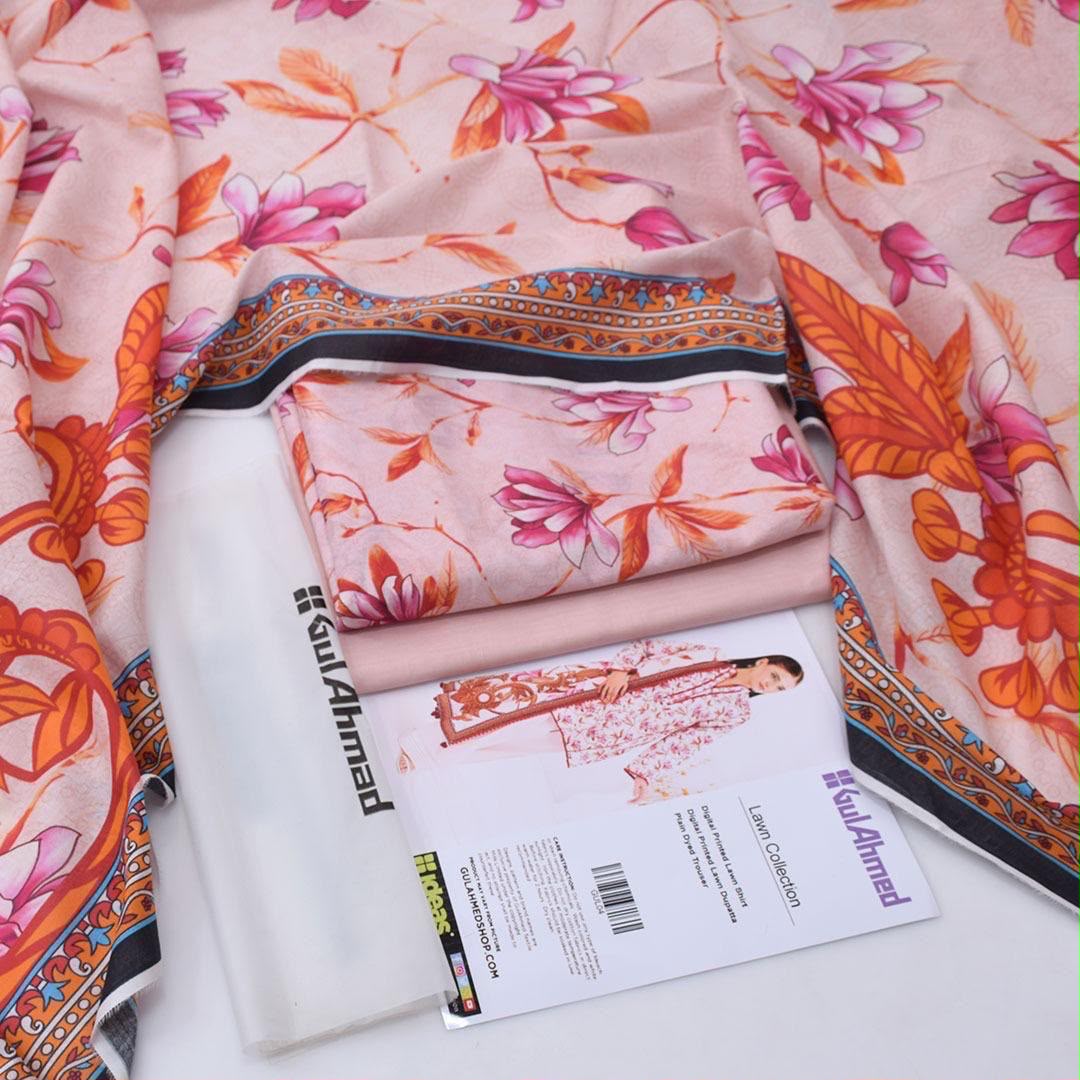 Pink Teal Floral Printed Lawn 3Pc Unstitched Suit