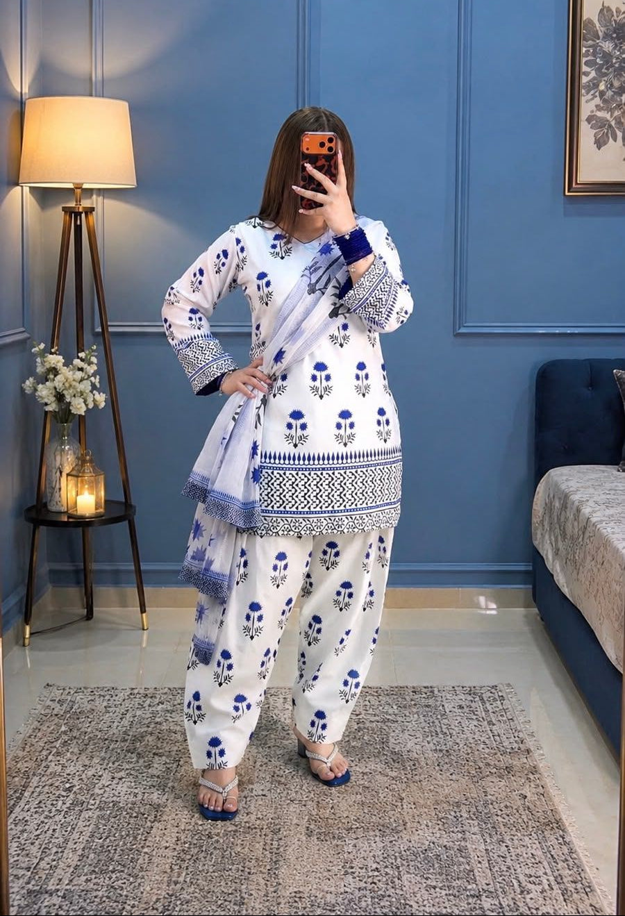 Premium Digital Printed Silk 3Pc Unstitched Suit