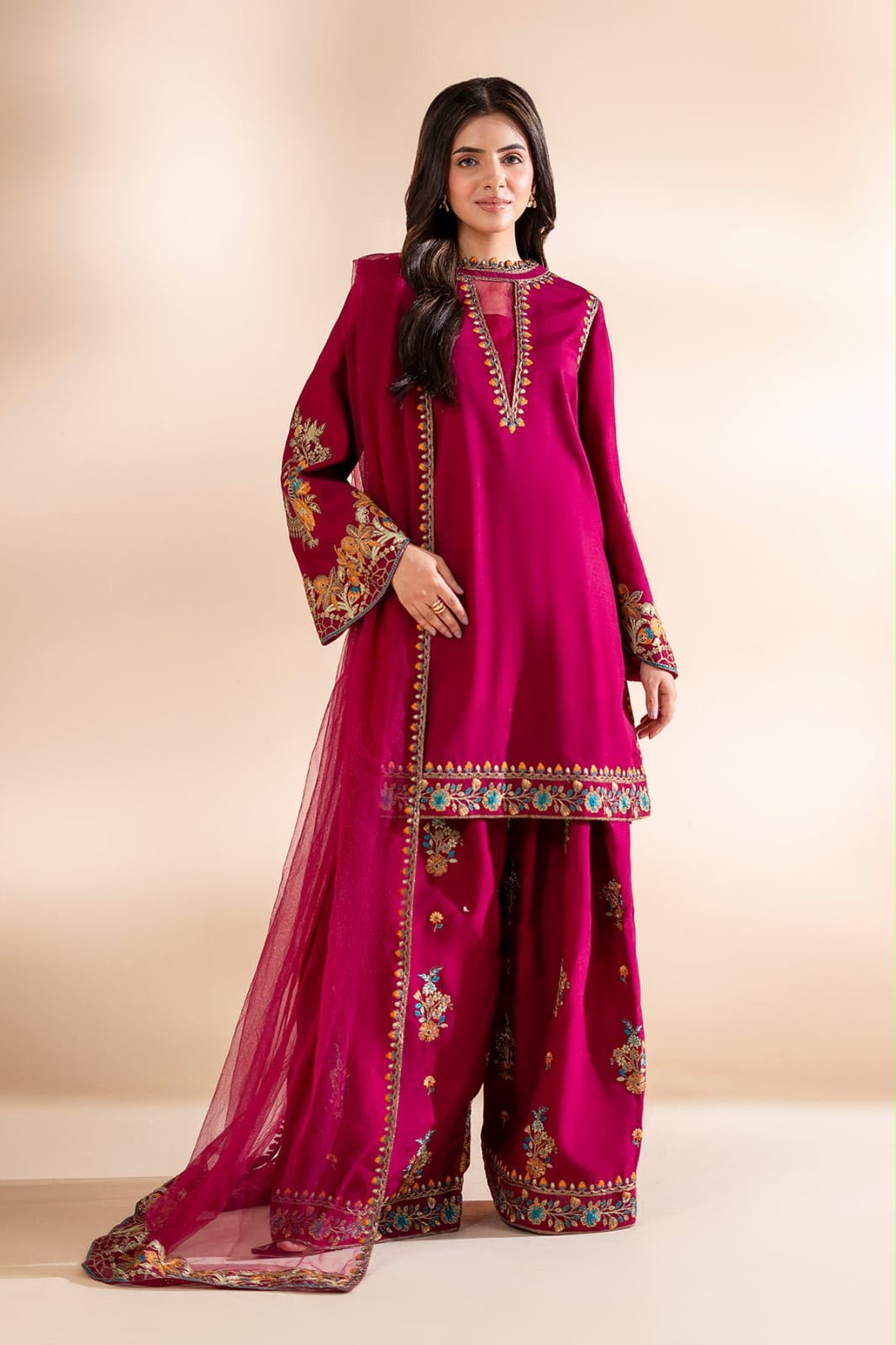 Heavy Embroidered Silk 3-Piece — Organza Border Edit