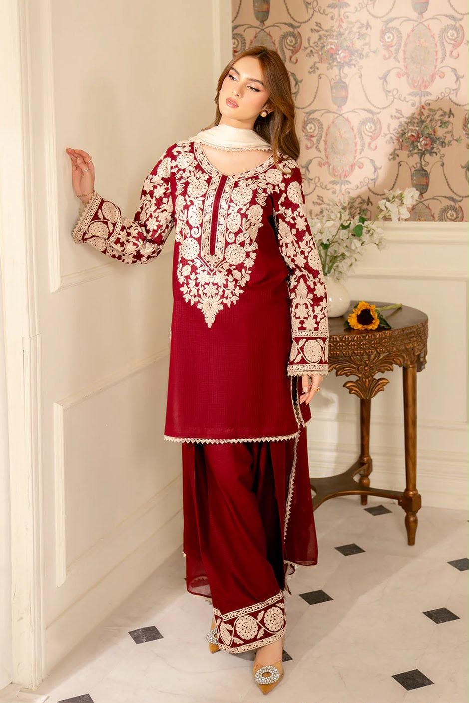 Fully Embroidered Dhanak 3-Piece Suit