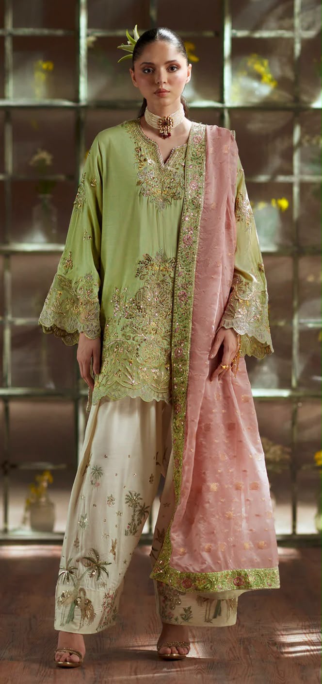 Applique Unstitched Embroidered Silk 3-Piece