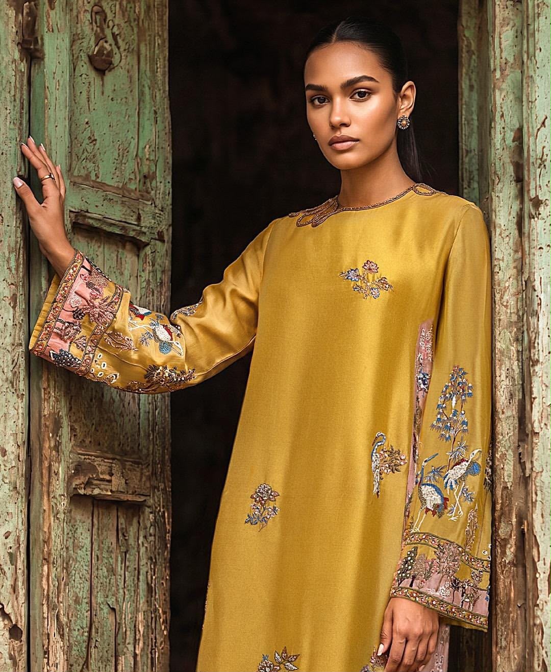 Applique Unstitched Embroidered Silk 3-Piece