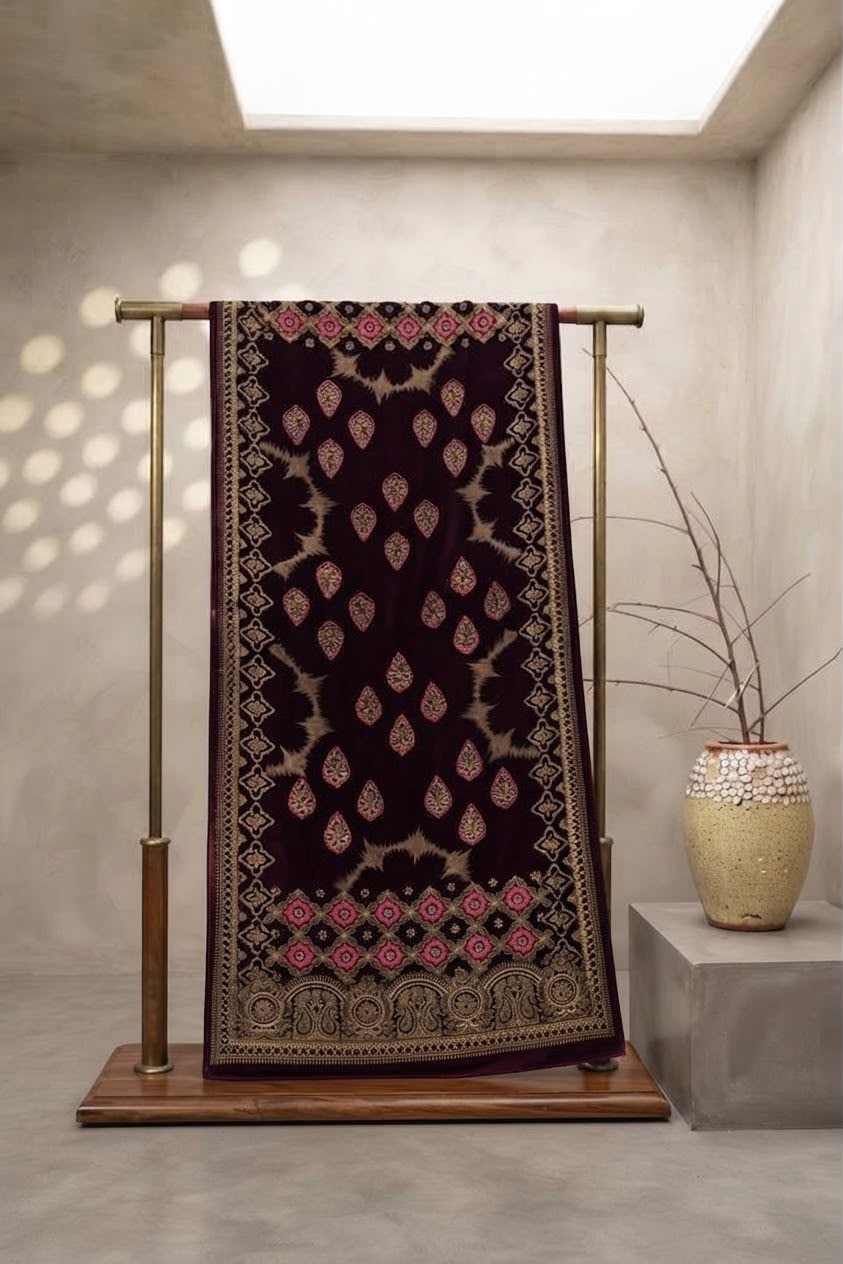 Block Printed Velvet Shawl — Winter Edit