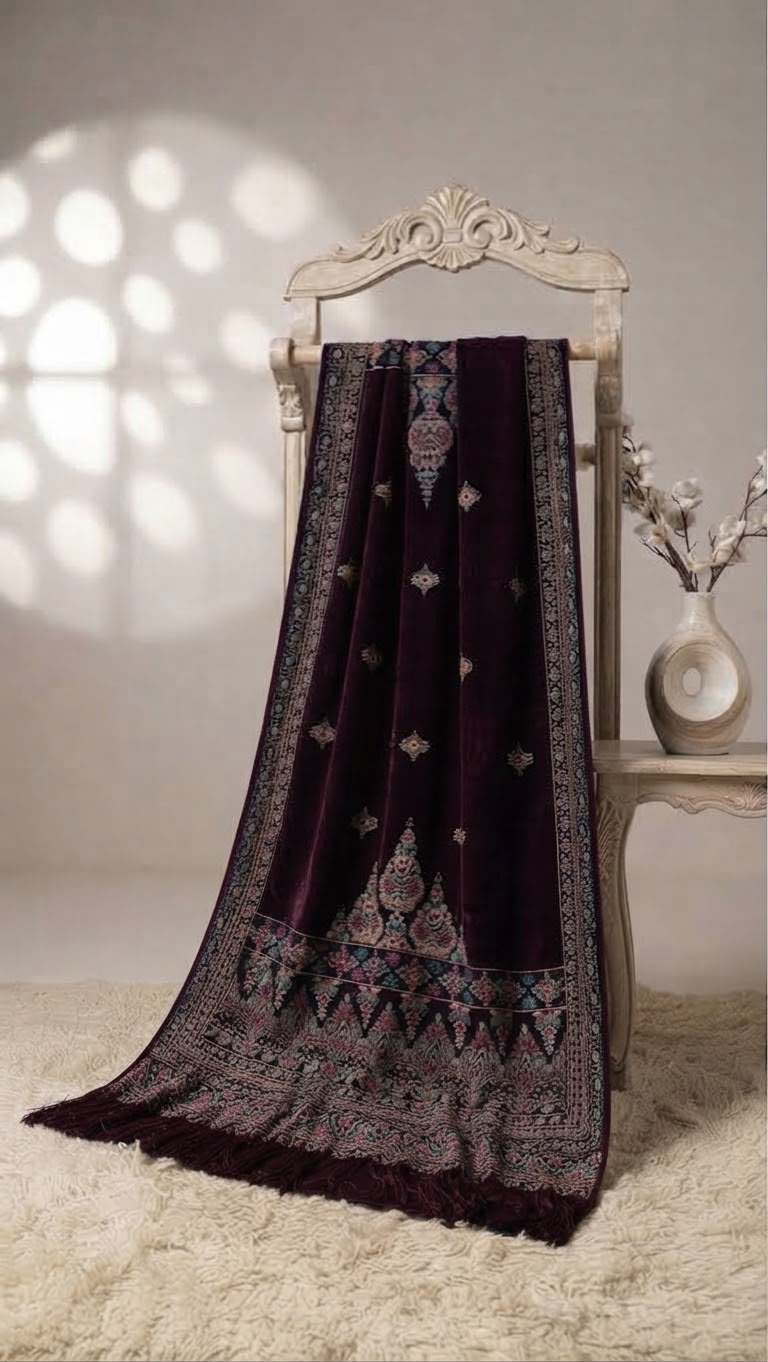 Block Printed Velvet Shawl — Winter Edit
