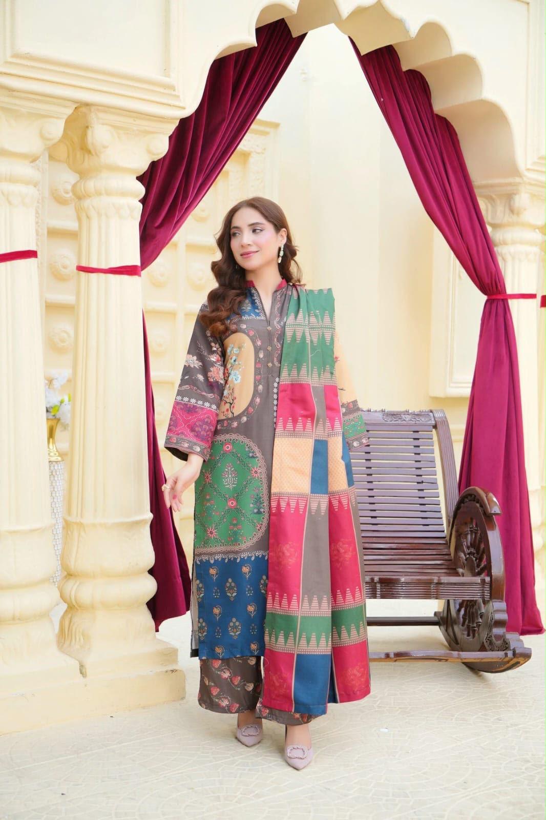 Premium Digital Printed Silk 3Pc Unstitched Suit