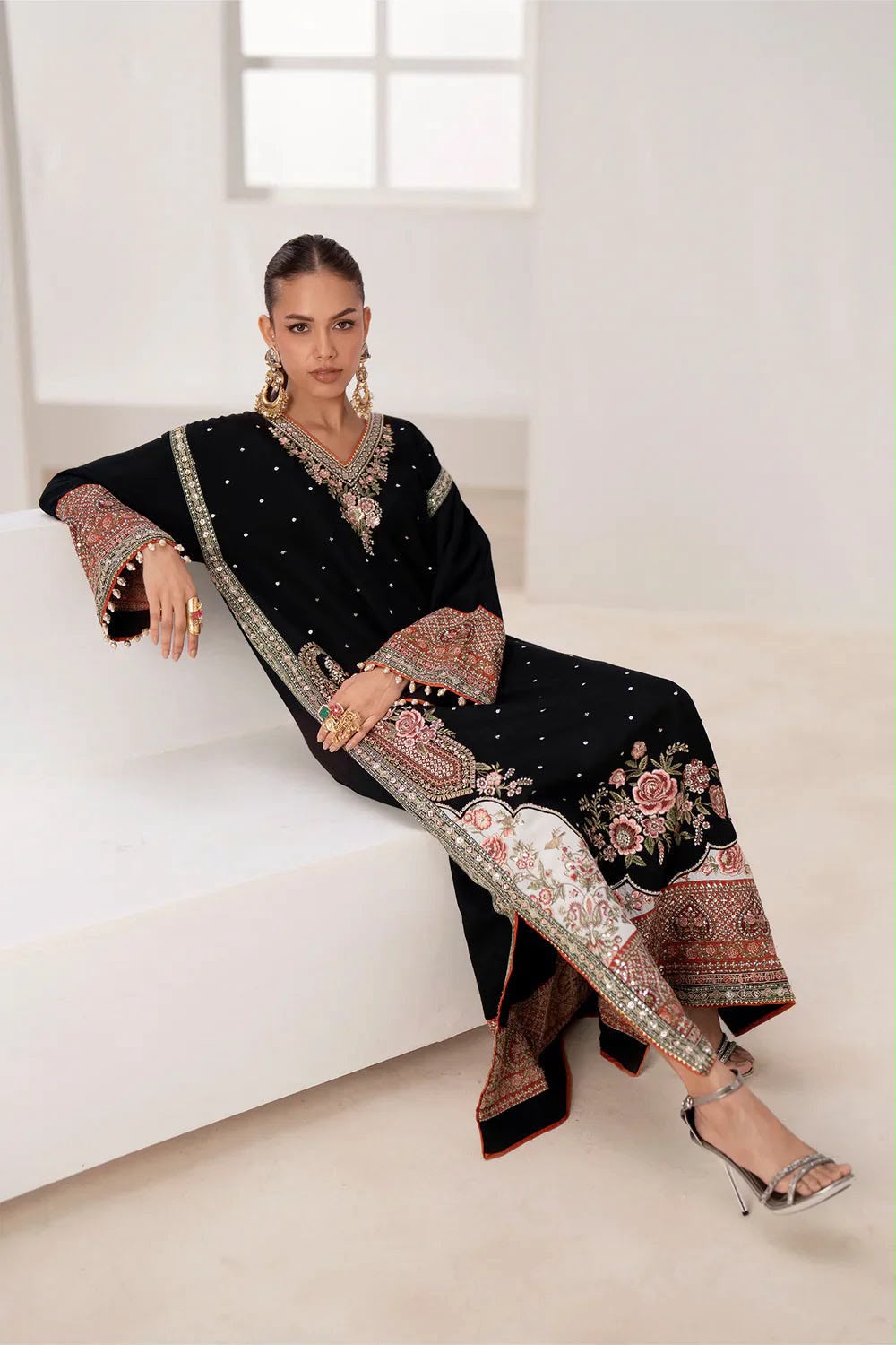 Applique Unstitched Embroidered Silk 3-Piece