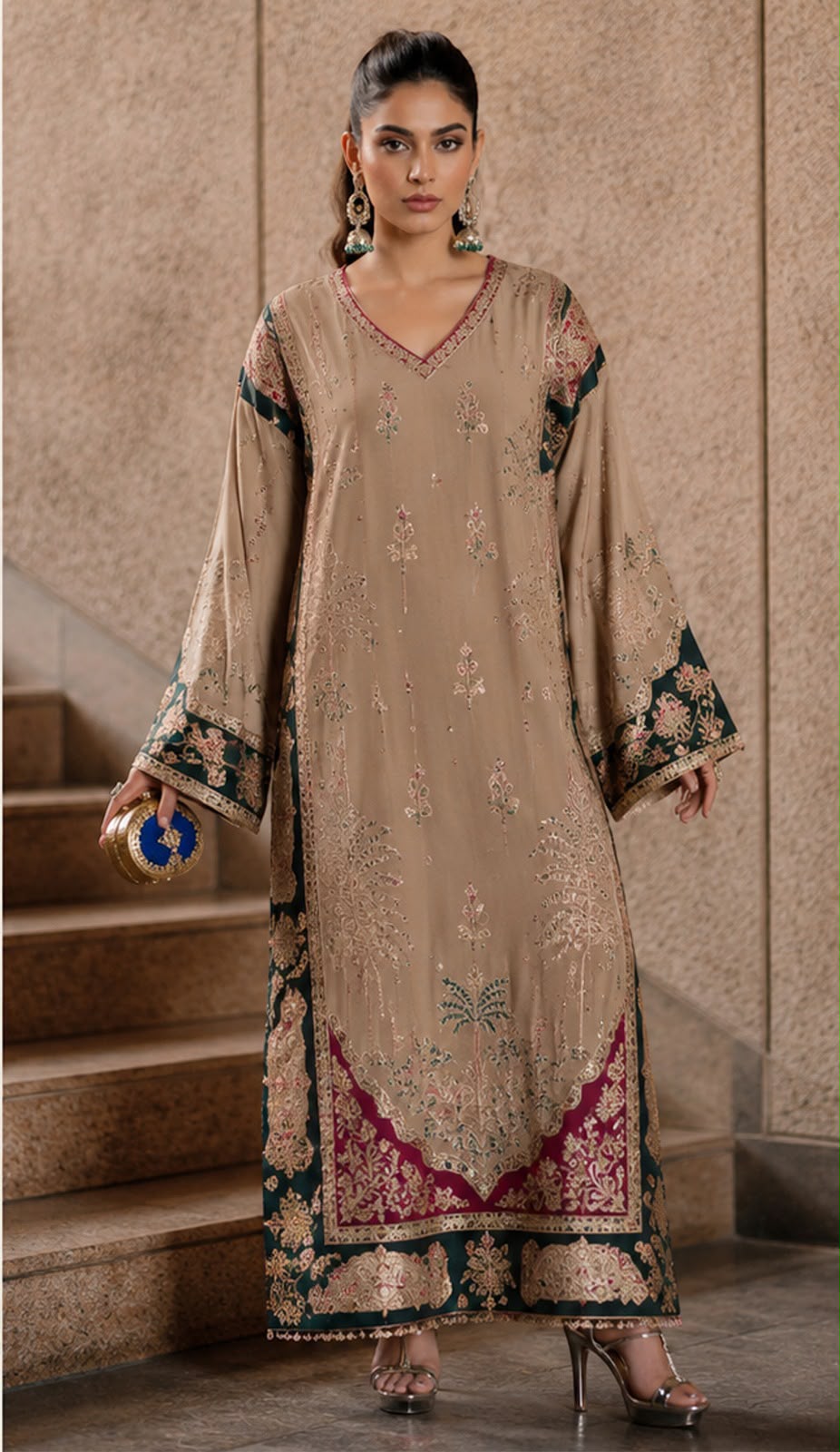 Heavy Applique Embroidered Silk 3-Piece
