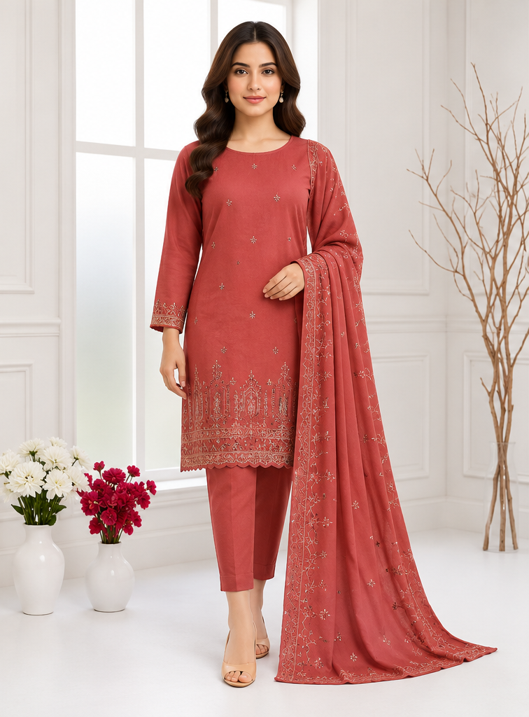 Dhanak – 3-Piece Embroidered Suit