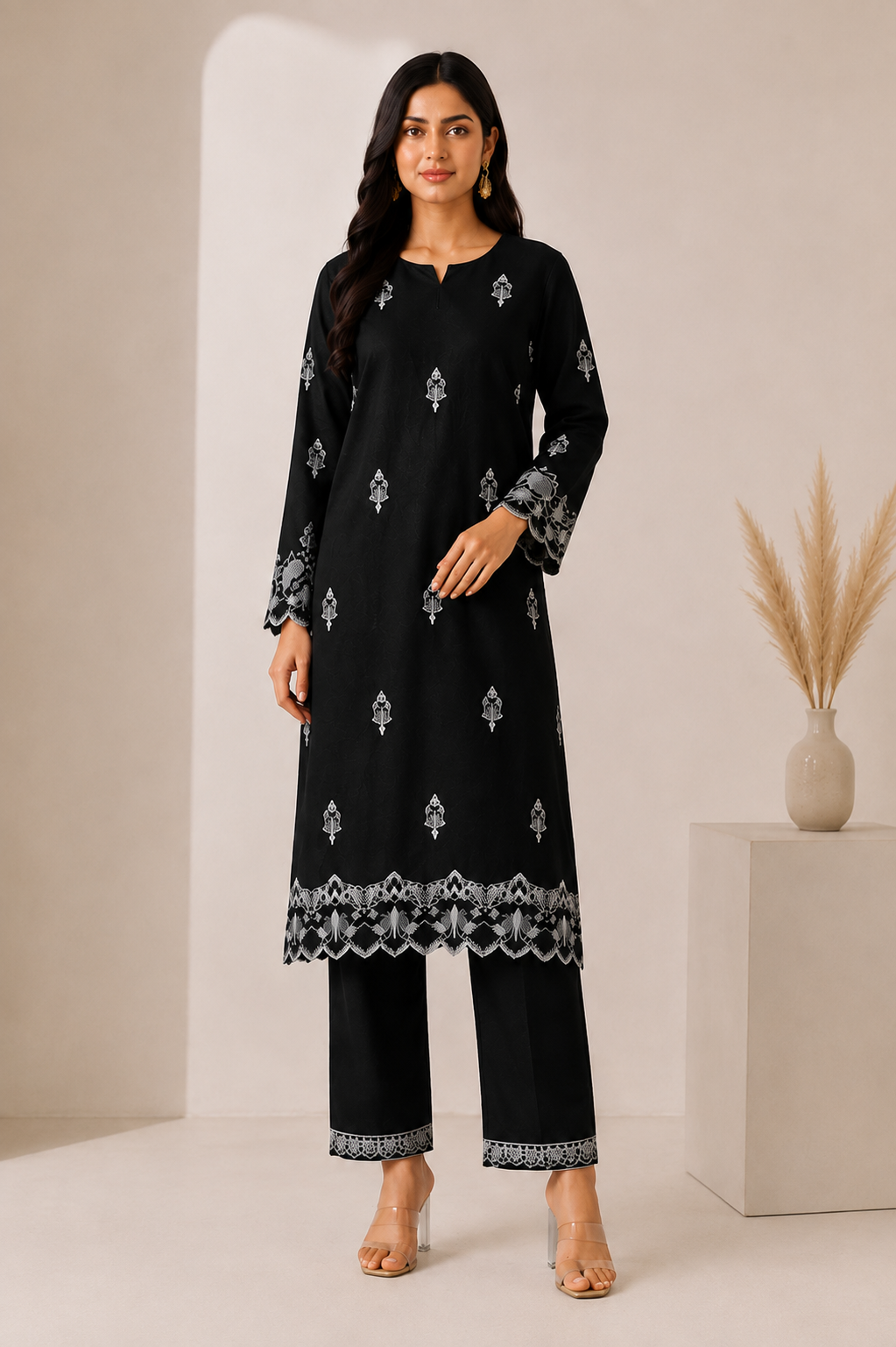 Midnight Bloom 2-Piece Embroidered Suit
