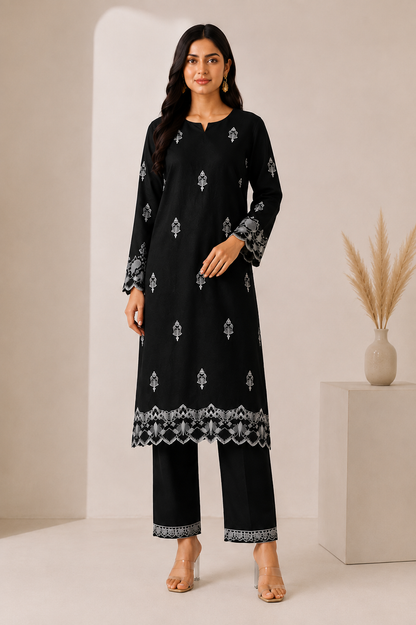 Midnight Bloom 2-Piece Embroidered Suit
