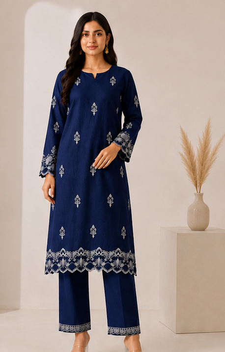 Navy Bloom 2-Piece Embroidered Suit