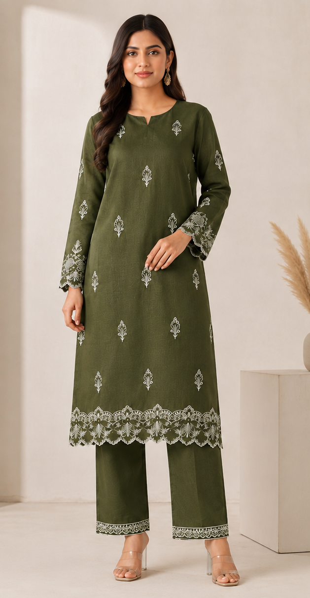 Olive Grace 2-Piece Embroidered Suit