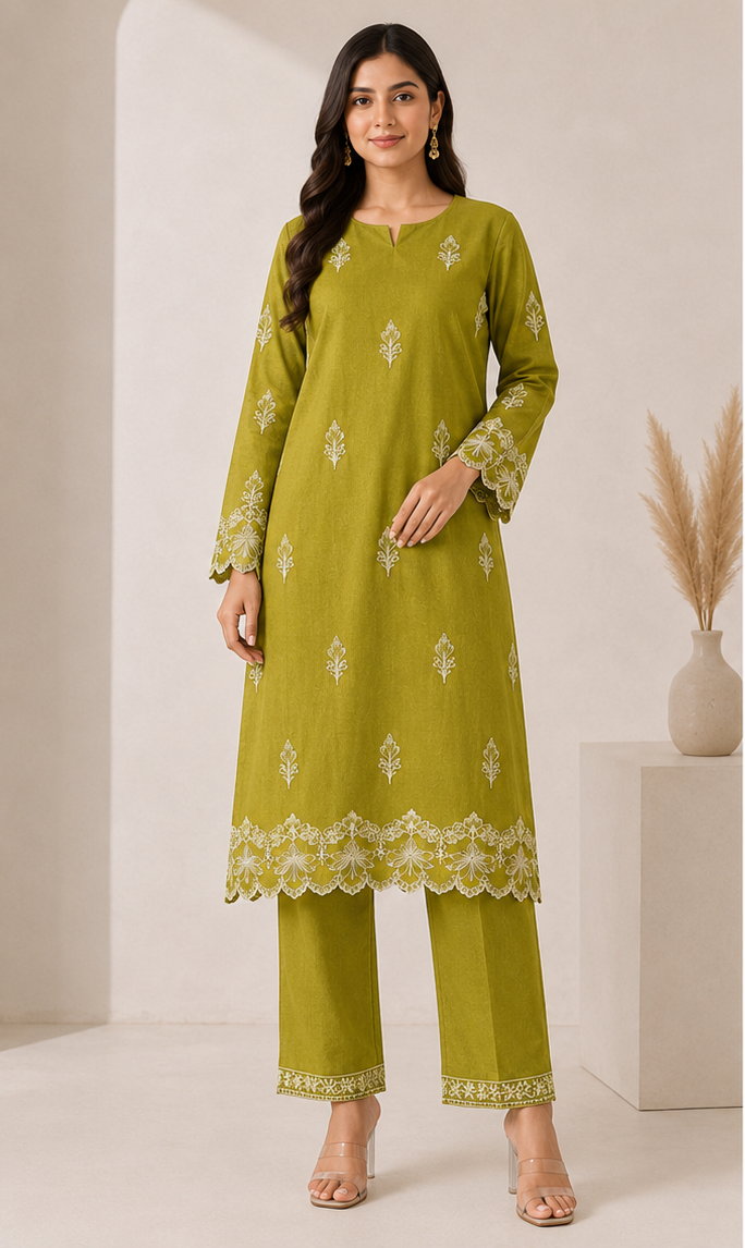 Lime Bloom 2-Piece Embroidered Suit