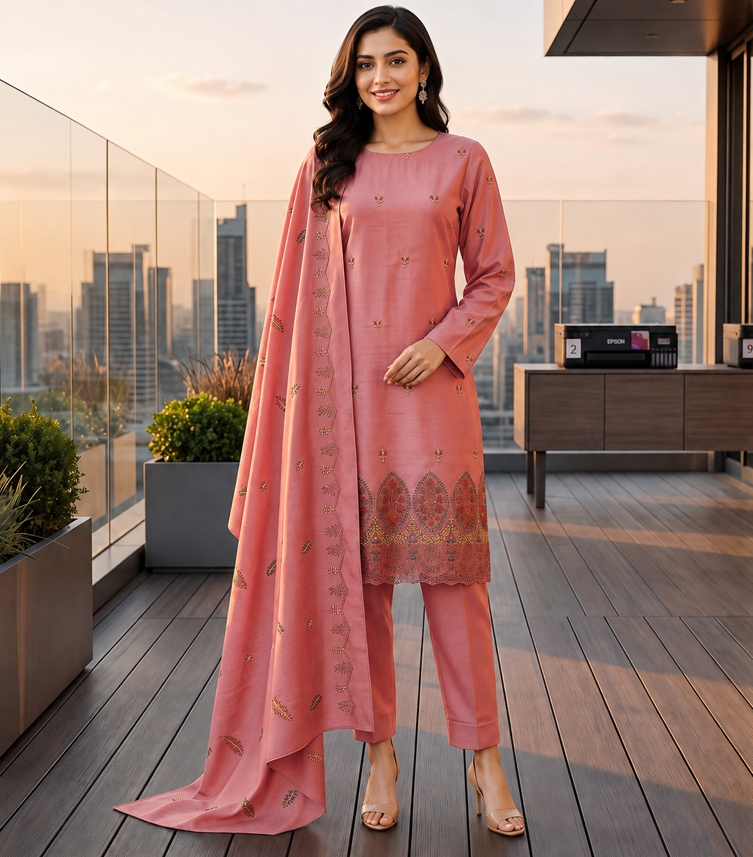 Pink Dhanak Heavy Embroidered Suit