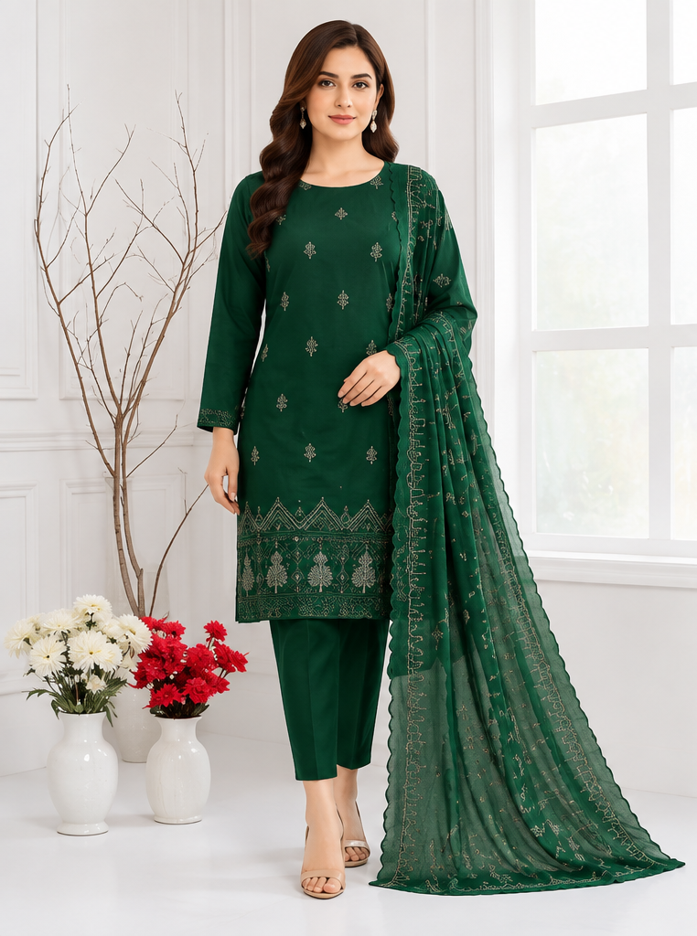 Dhanak Embroidered 3-Piece Suit
