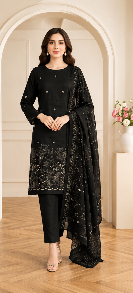 Dhanak Embroidered 3-Piece Suit