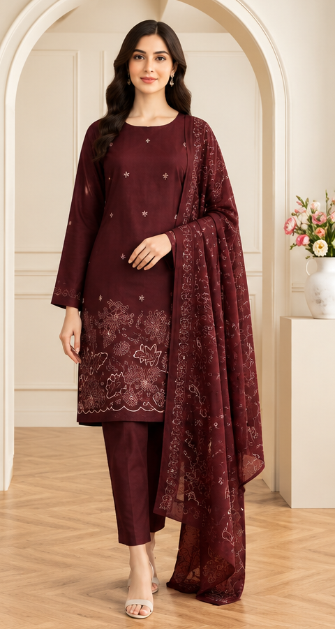 Dhanak Unstitched Embroidered 3-Piece