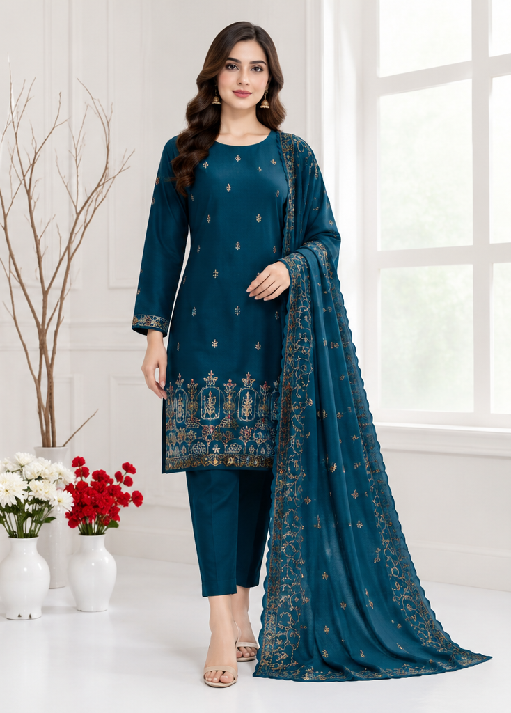 Dhanak – 3-Piece Embroidered Suit