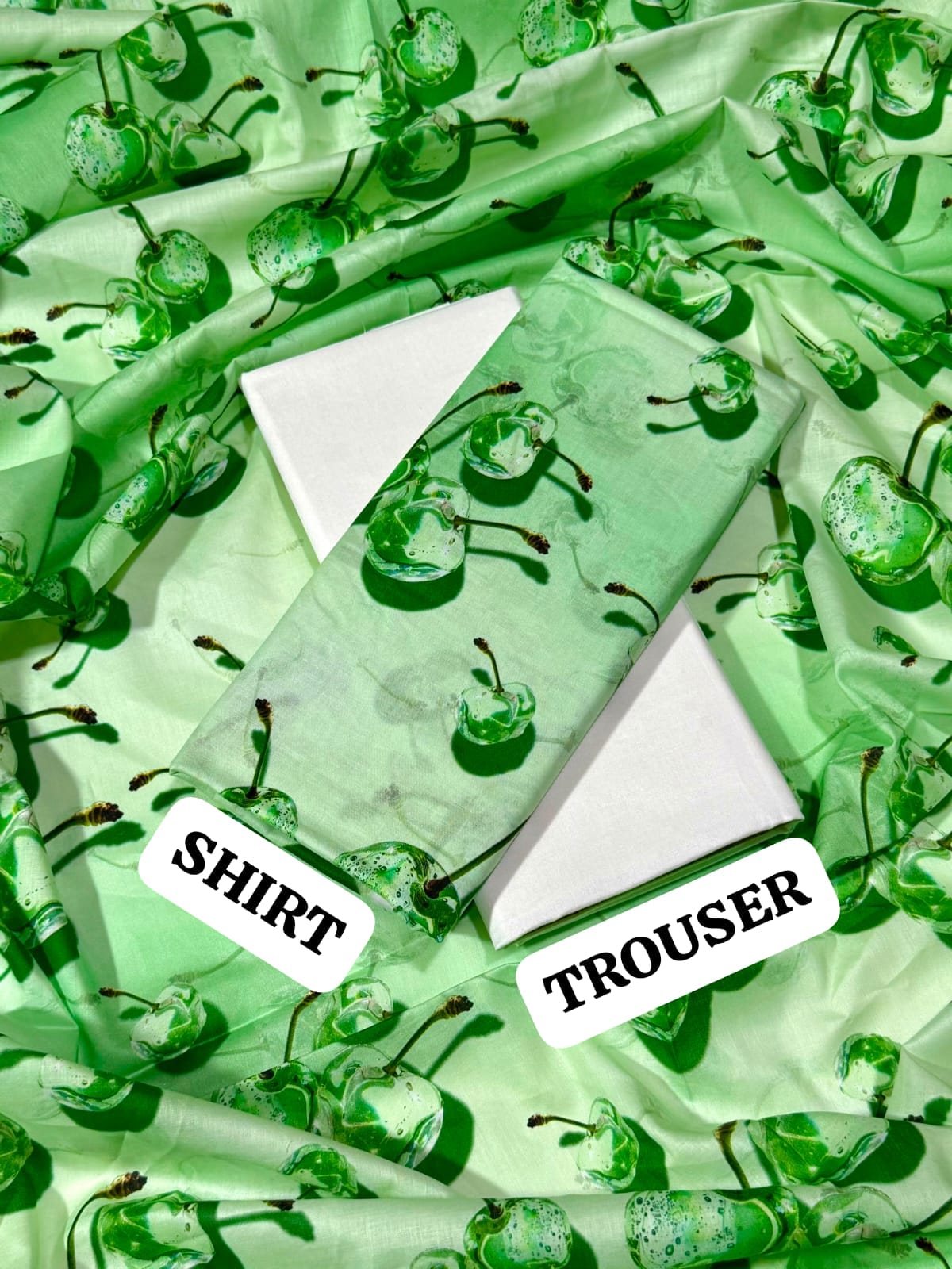 Green & White Printed 2Pc Shirt with Plain Trouser