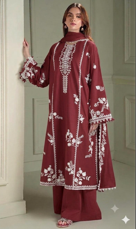 Floral Embroidered Lawn 3PC Suit