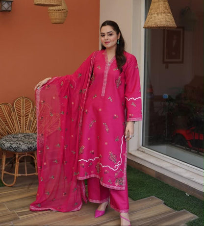 Fully Embroidered Viscose 3-Piece — Silk Dupatta Edit