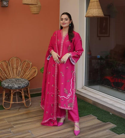 Fully Embroidered Viscose 3-Piece — Silk Dupatta Edit