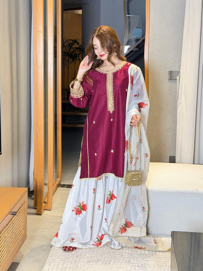 Premium Embroidered Silk 3Pc Unstitched Suit