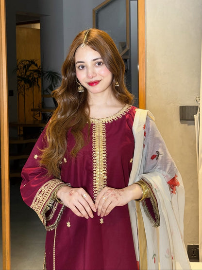 Premium Embroidered Silk 3Pc Unstitched Suit