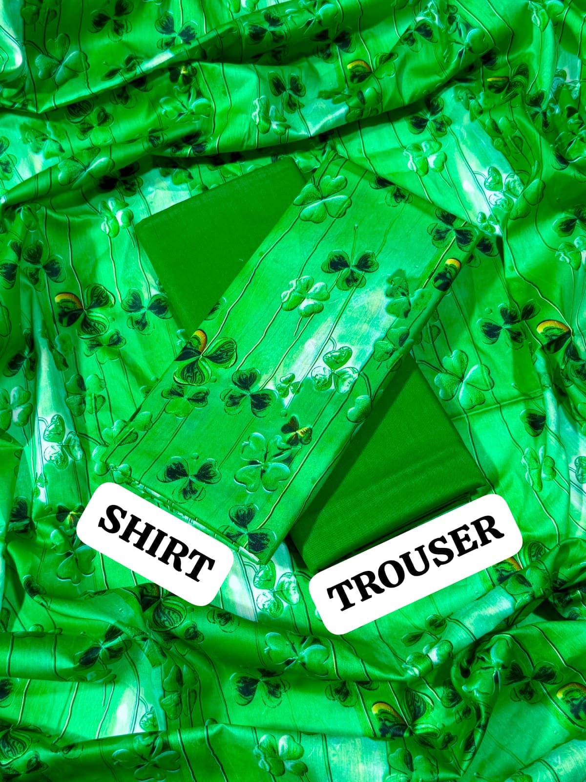 Green & White Printed 2Pc Shirt with Plain Trouser