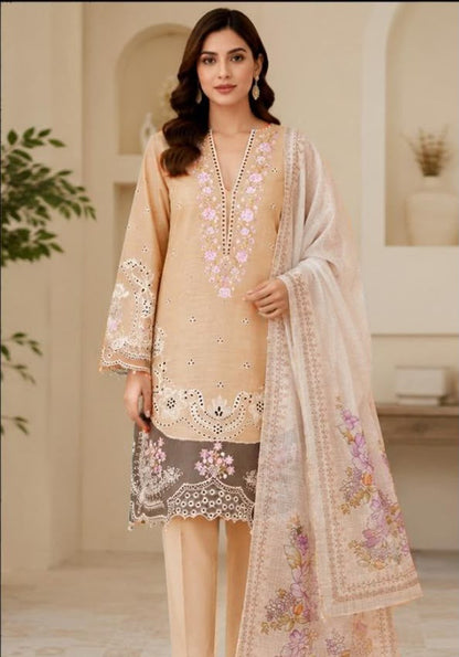 Chikan Kari Embroidered Viscose 3-Piece Unstitched
