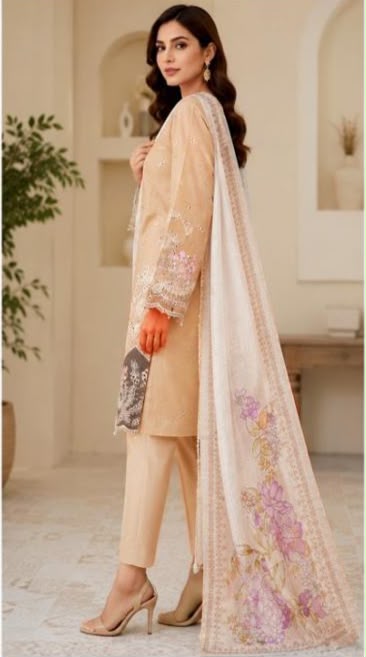 Chikan Kari Embroidered Viscose 3-Piece Unstitched