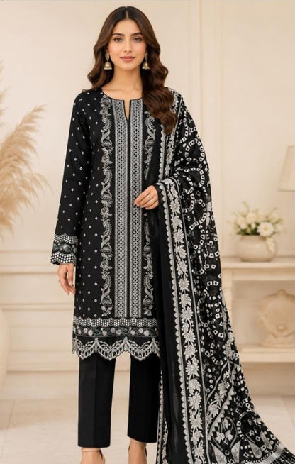 Chikan Kari Embroidered Viscose 3-Piece Unstitched