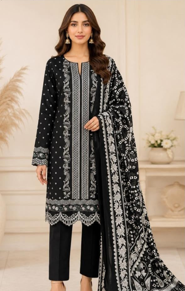 Chikan Kari Embroidered Viscose 3-Piece Unstitched