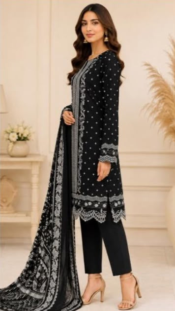 Chikan Kari Embroidered Viscose 3-Piece Unstitched