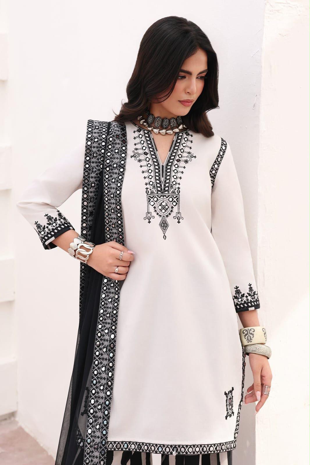 Heavy Embroidered Digital Printed Silk 3Pc Unstitched Suit