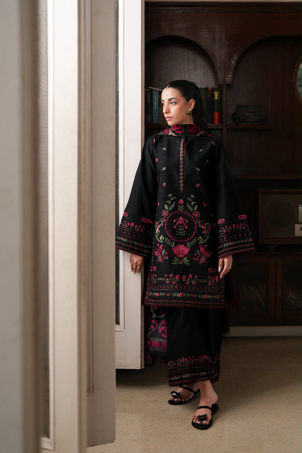 Embroidered Dhanak 3-Piece — Printed Shawl Edit