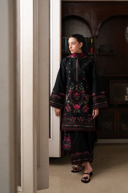 Embroidered Dhanak 3-Piece — Printed Shawl Edit