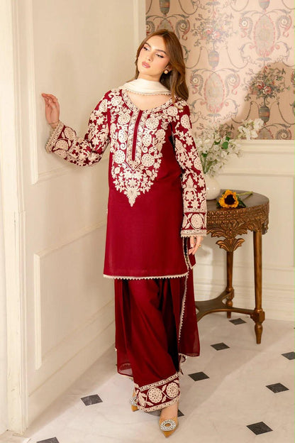 Fully Embroidered Dhanak 3-Piece Suit