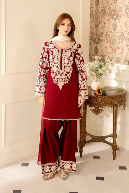Fully Embroidered Dhanak 3-Piece Suit