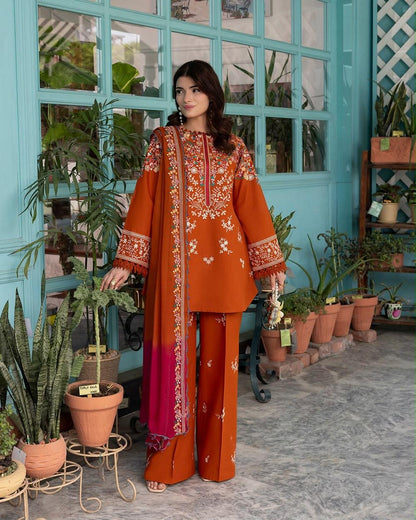 Fully Embroidered Dhanak 3-Piece Suit