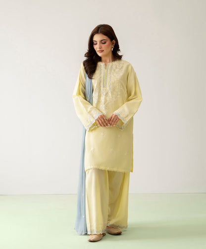Fully Embroidered Dhanak 3-Piece — Printed Shawl Edit