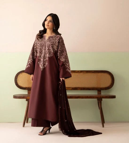 Fully Embroidered Dhanak 3-Piece Suit