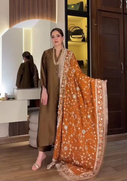 Plain Silk 3Pc Unstitched Suit