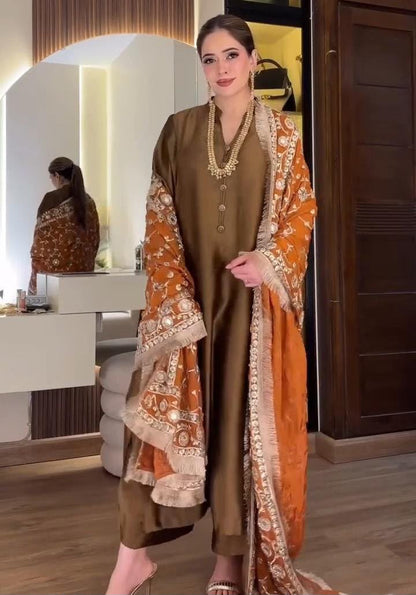 Plain Silk 3Pc Unstitched Suit