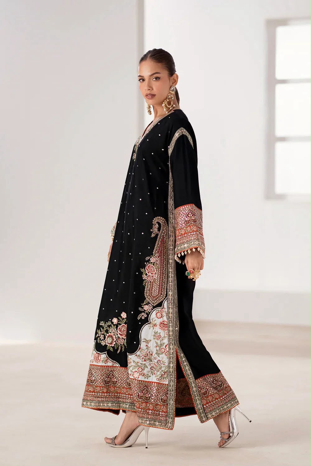 Applique Unstitched Embroidered Silk 3-Piece